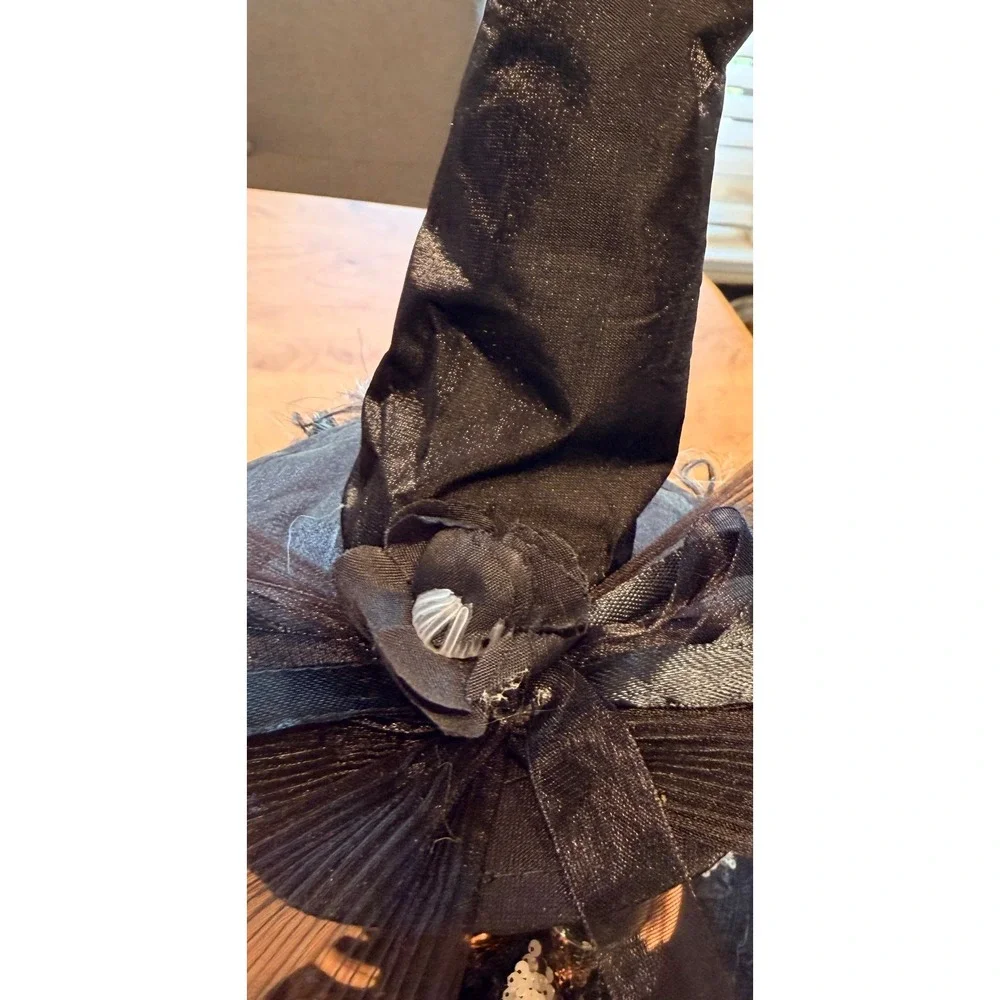 Halloween Sitting Witch Doll Sequined Gown‎ Crystal Ball Decor Black Copper 24